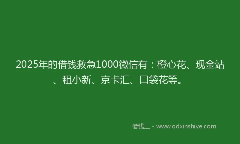 2025年的借钱救急1000微信有：橙心花、现金站、租小新、京卡汇、口袋花等。