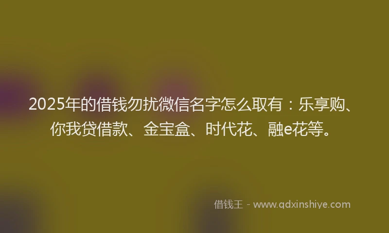 2025年的借钱勿扰微信名字怎么取有：乐享购、你我贷借款、金宝盒、时代花、融e花等。