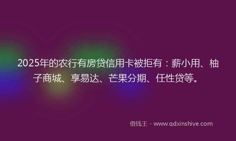 2025年的农行有房贷信用卡被拒有：薪小用、柚子商城、享易达、芒果分期、任性贷等。