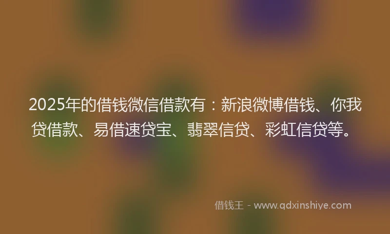 2025年的借钱微信借款有：新浪微博借钱、你我贷借款、易借速贷宝、翡翠信贷、彩虹信贷等。