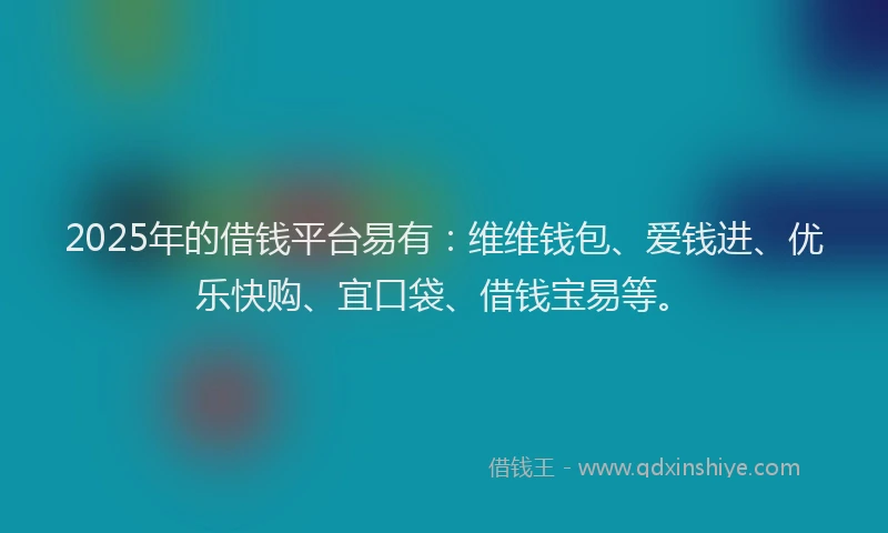 2025年的借钱平台易有：维维钱包、爱钱进、优乐快购、宜口袋、借钱宝易等。
