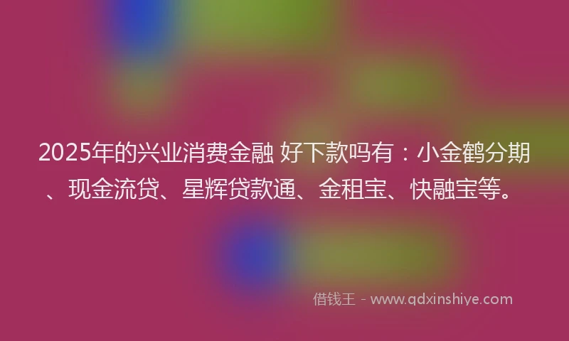 2025年的兴业消费金融 好下款吗有：小金鹤分期、现金流贷、星辉贷款通、金租宝、快融宝等。