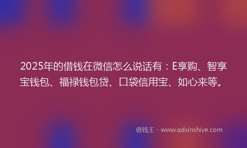 2025年的借钱在微信怎么说话有：E享购、智享宝钱包、福禄钱包贷、口袋信用宝、如心来等。