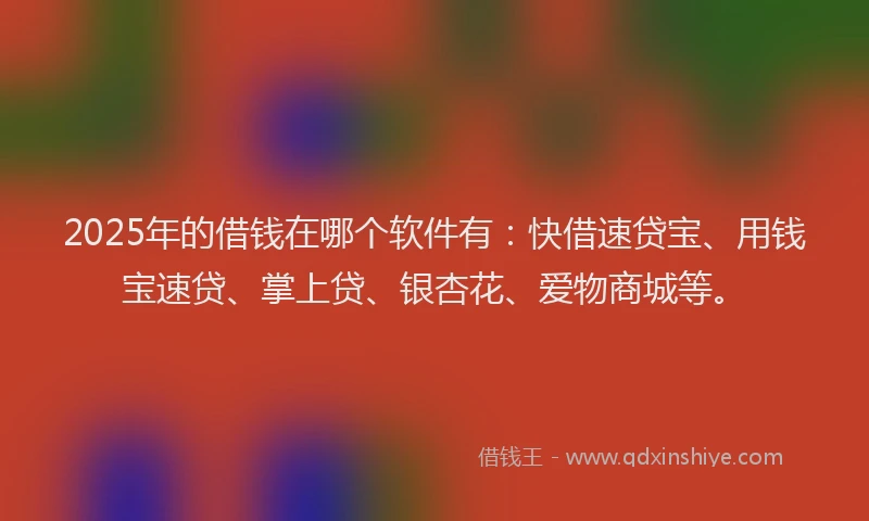 2025年的借钱在哪个软件有：快借速贷宝、用钱宝速贷、掌上贷、银杏花、爱物商城等。