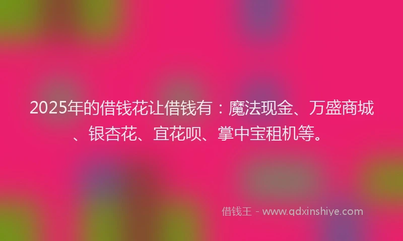 2025年的借钱花让借钱有：魔法现金、万盛商城、银杏花、宜花呗、掌中宝租机等。