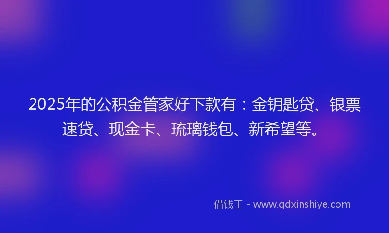 2025年的公积金管家好下款有：金钥匙贷、银票速贷、现金卡、琉璃钱包、新希望等。