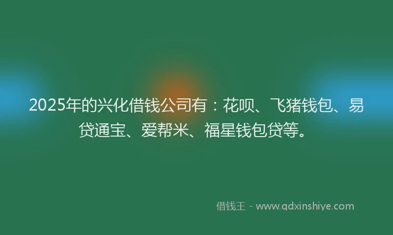 2025年的兴化借钱公司有：花呗、飞猪钱包、易贷通宝、爱帮米、福星钱包贷等。