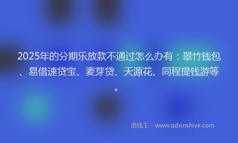 2025年的分期乐放款不通过怎么办有：翠竹钱包、易借速贷宝、麦芽贷、天源花、同程提钱游等。
