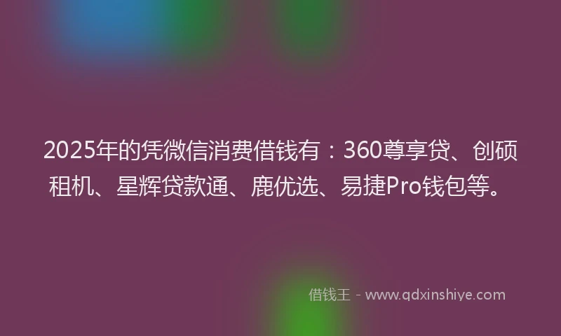 2025年的凭微信消费借钱有：360尊享贷、创硕租机、星辉贷款通、鹿优选、易捷Pro钱包等。
