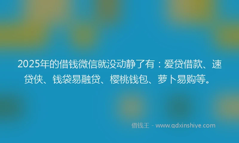 2025年的借钱微信就没动静了有：爱贷借款、速贷侠、钱袋易融贷、樱桃钱包、萝卜易购等。