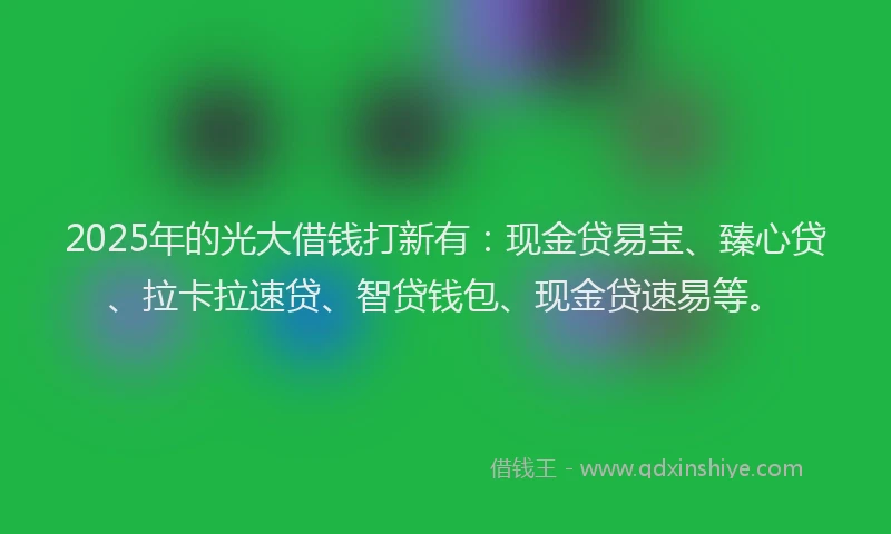 2025年的光大借钱打新有：现金贷易宝、臻心贷、拉卡拉速贷、智贷钱包、现金贷速易等。