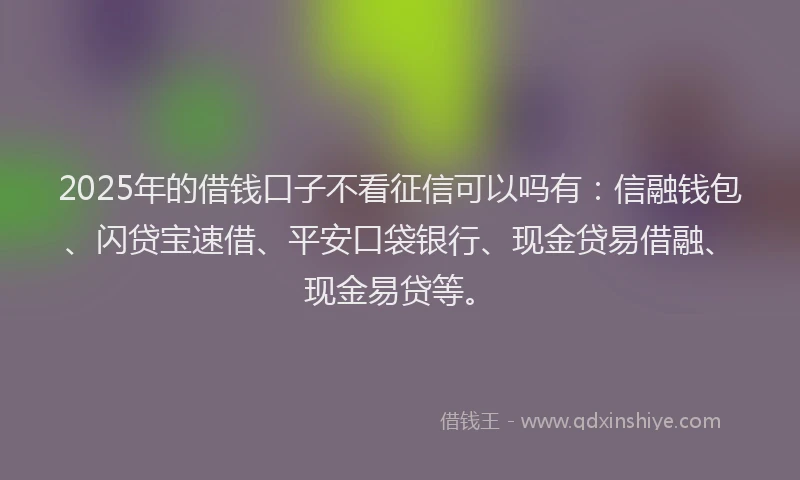 2025年的借钱口子不看征信可以吗有：信融钱包、闪贷宝速借、平安口袋银行、现金贷易借融、现金易贷等。