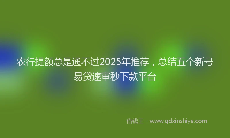 农行提额总是通不过2025年推荐，总结五个新号易贷速审秒下款平台