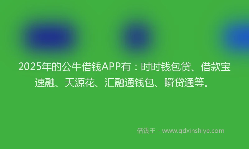 2025年的公牛借钱APP有：时时钱包贷、借款宝速融、天源花、汇融通钱包、瞬贷通等。