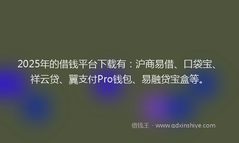 2025年的借钱平台下载有：沪商易借、口袋宝、祥云贷、翼支付Pro钱包、易融贷宝盒等。