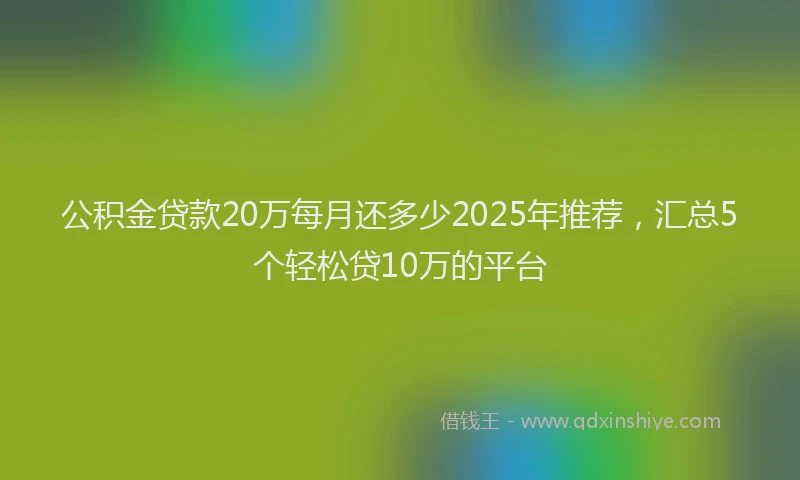 公积金贷款20万每月还多少2025年推荐，汇总5个轻松贷10万的平台