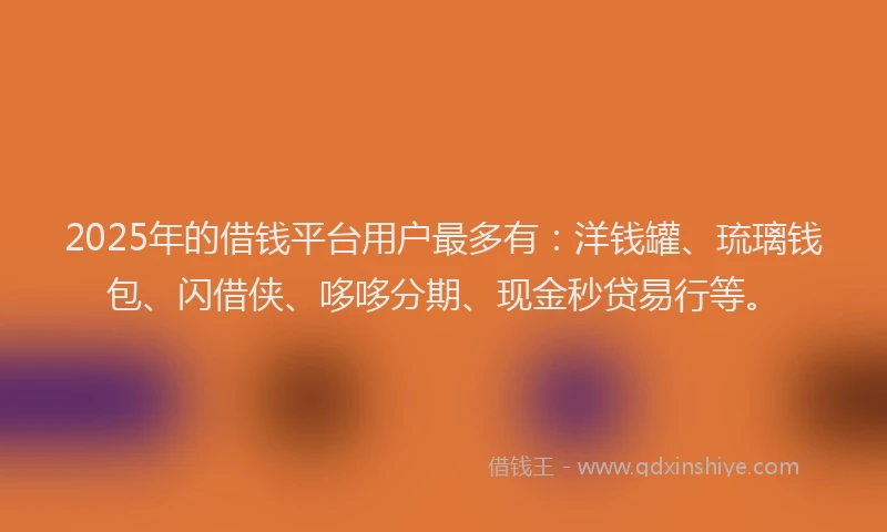 2025年的借钱平台用户最多有：洋钱罐、琉璃钱包、闪借侠、哆哆分期、现金秒贷易行等。