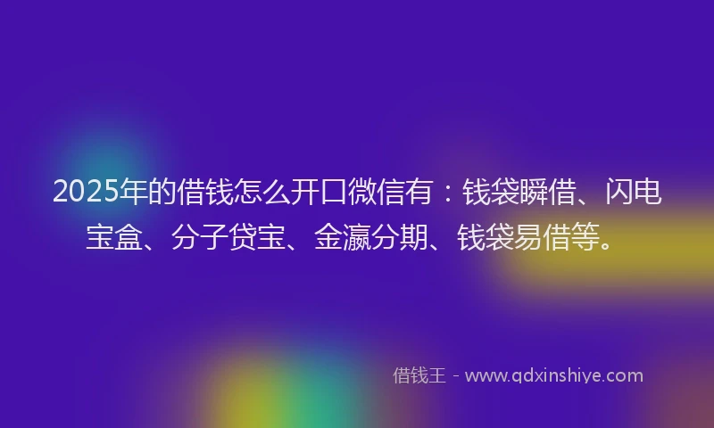 2025年的借钱怎么开口微信有：钱袋瞬借、闪电宝盒、分子贷宝、金瀛分期、钱袋易借等。