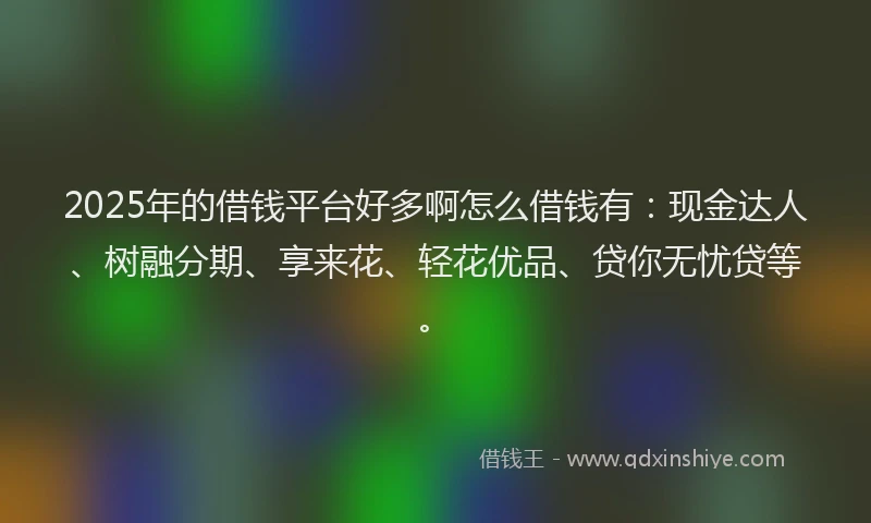 2025年的借钱平台好多啊怎么借钱有：现金达人、树融分期、享来花、轻花优品、贷你无忧贷等。