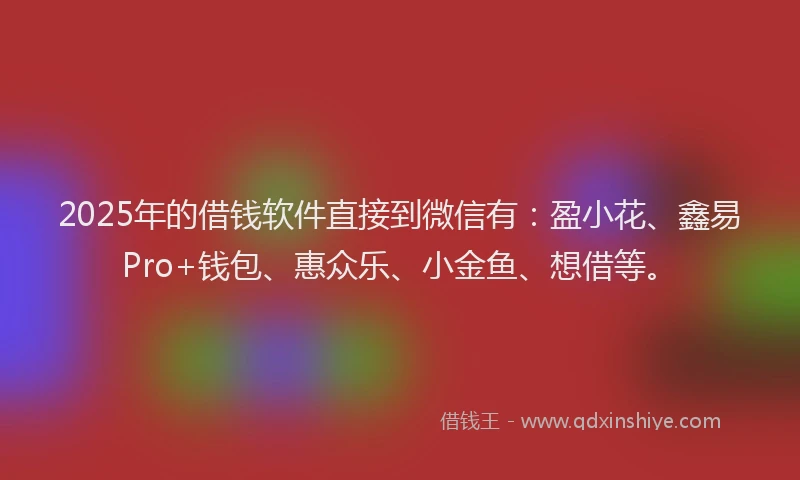 2025年的借钱软件直接到微信有：盈小花、鑫易Pro+钱包、惠众乐、小金鱼、想借等。