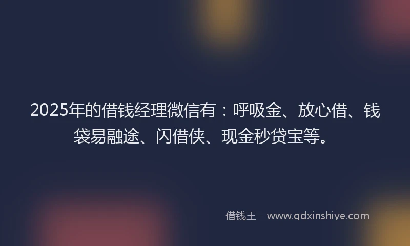 2025年的借钱经理微信有：呼吸金、放心借、钱袋易融途、闪借侠、现金秒贷宝等。