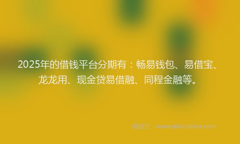 2025年的借钱平台分期有：畅易钱包、易借宝、龙龙用、现金贷易借融、同程金融等。