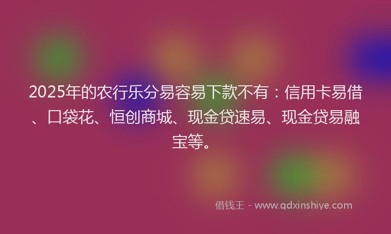 2025年的农行乐分易容易下款不有：信用卡易借、口袋花、恒创商城、现金贷速易、现金贷易融宝等。