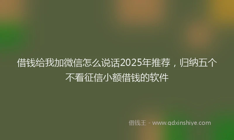 借钱给我加微信怎么说话2025年推荐，归纳五个不看征信小额借钱的软件