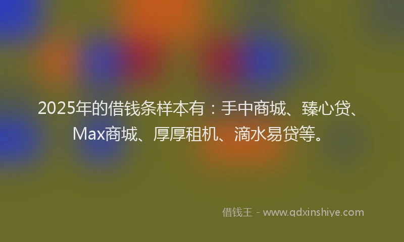 2025年的借钱条样本有：手中商城、臻心贷、Max商城、厚厚租机、滴水易贷等。