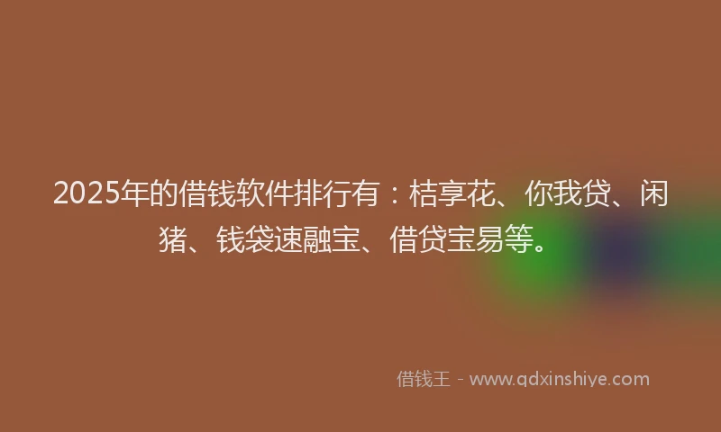 2025年的借钱软件排行有：桔享花、你我贷、闲猪、钱袋速融宝、借贷宝易等。