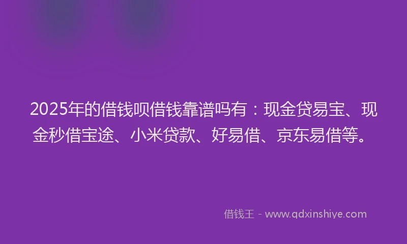 2025年的借钱呗借钱靠谱吗有：现金贷易宝、现金秒借宝途、小米贷款、好易借、京东易借等。