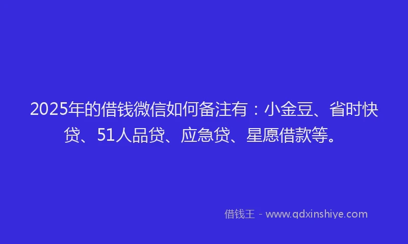 2025年的借钱微信如何备注有：小金豆、省时快贷、51人品贷、应急贷、星愿借款等。