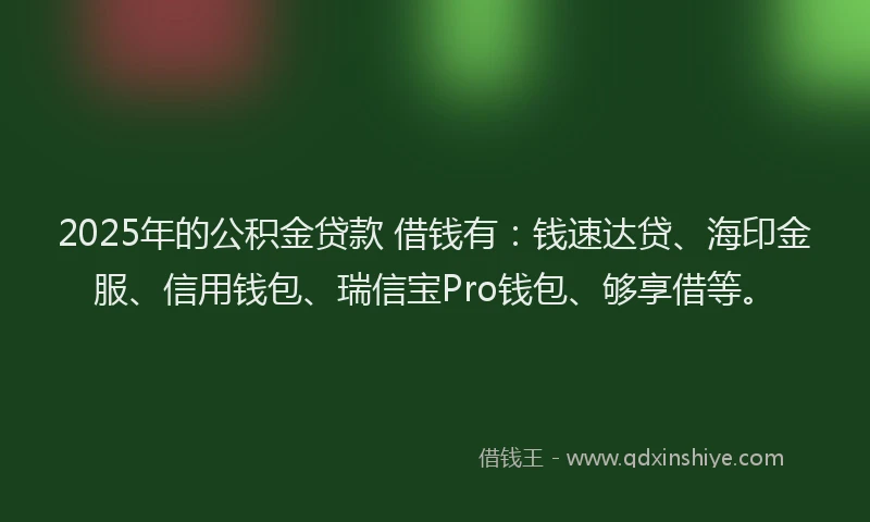 2025年的公积金贷款 借钱有：钱速达贷、海印金服、信用钱包、瑞信宝Pro钱包、够享借等。