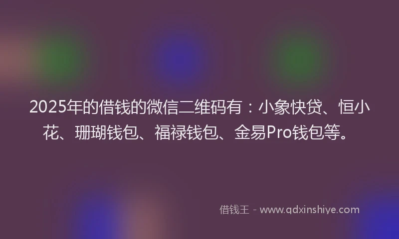 2025年的借钱的微信二维码有：小象快贷、恒小花、珊瑚钱包、福禄钱包、金易Pro钱包等。