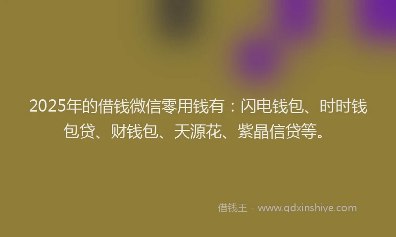 2025年的借钱微信零用钱有：闪电钱包、时时钱包贷、财钱包、天源花、紫晶信贷等。