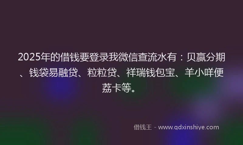 2025年的借钱要登录我微信查流水有：贝赢分期、钱袋易融贷、粒粒贷、祥瑞钱包宝、羊小咩便荔卡等。