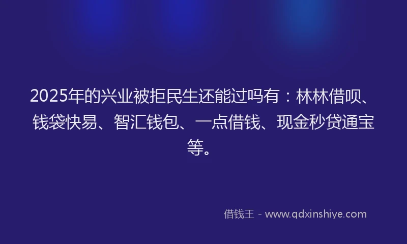2025年的兴业被拒民生还能过吗有：林林借呗、钱袋快易、智汇钱包、一点借钱、现金秒贷通宝等。