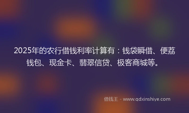 2025年的农行借钱利率计算有：钱袋瞬借、便荔钱包、现金卡、翡翠信贷、极客商城等。