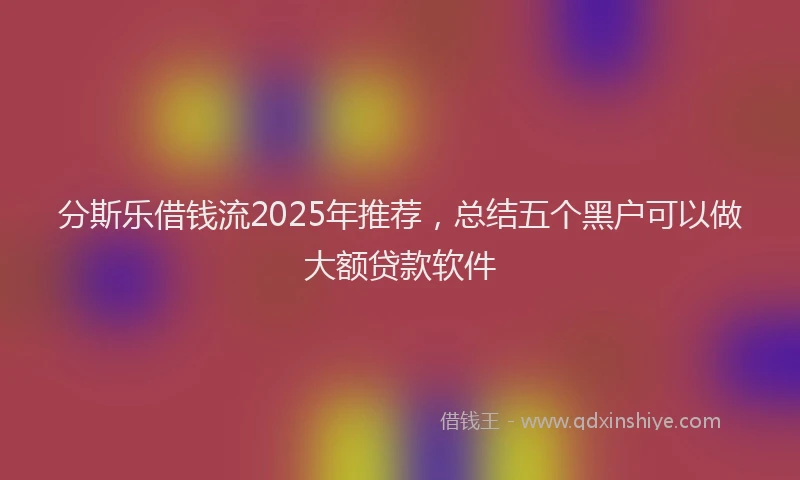 分斯乐借钱流2025年推荐，总结五个黑户可以做大额贷款软件