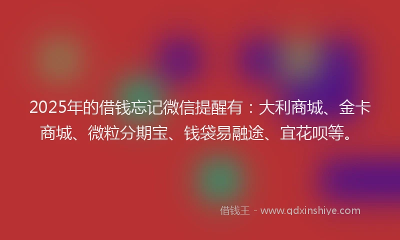 2025年的借钱忘记微信提醒有：大利商城、金卡商城、微粒分期宝、钱袋易融途、宜花呗等。