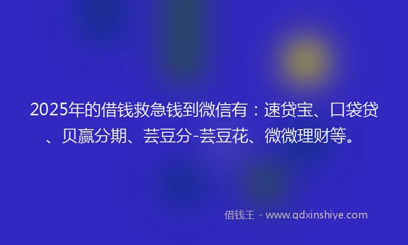 2025年的借钱救急钱到微信有：速贷宝、口袋贷、贝赢分期、芸豆分-芸豆花、微微理财等。