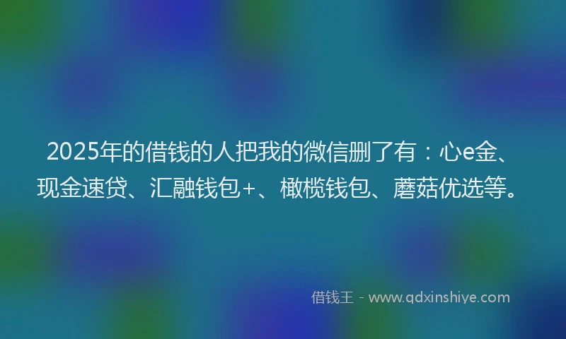 2025年的借钱的人把我的微信删了有：心e金、现金速贷、汇融钱包+、橄榄钱包、蘑菇优选等。