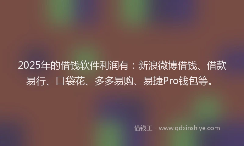 2025年的借钱软件利润有：新浪微博借钱、借款易行、口袋花、多多易购、易捷Pro钱包等。
