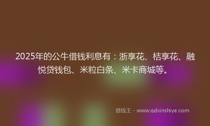 2025年的公牛借钱利息有：浙享花、桔享花、融悦贷钱包、米粒白条、米卡商城等。