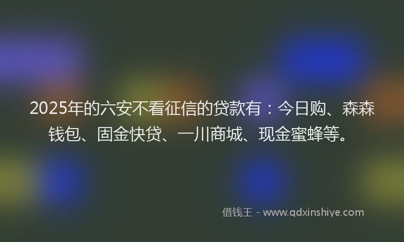 2025年的六安不看征信的贷款有：今日购、森森钱包、固金快贷、一川商城、现金蜜蜂等。