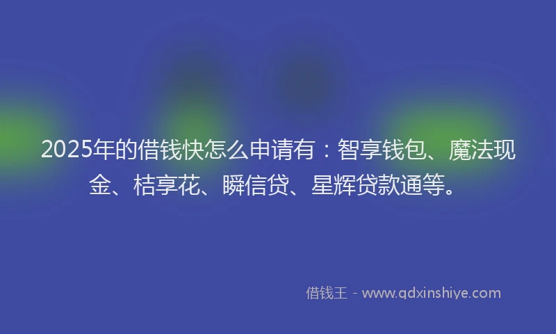 2025年的借钱快怎么申请有：智享钱包、魔法现金、桔享花、瞬信贷、星辉贷款通等。
