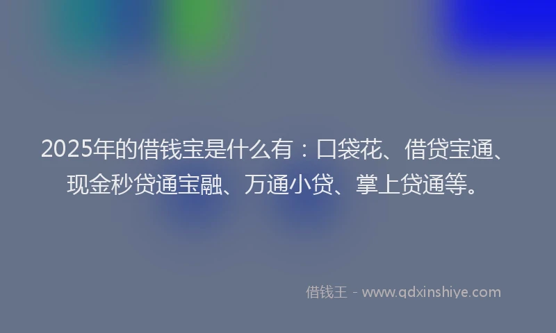 2025年的借钱宝是什么有：口袋花、借贷宝通、现金秒贷通宝融、万通小贷、掌上贷通等。