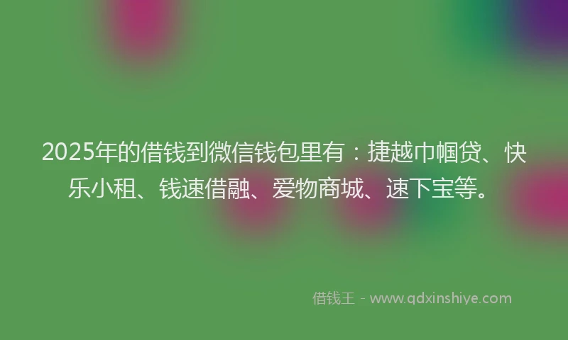 2025年的借钱到微信钱包里有：捷越巾帼贷、快乐小租、钱速借融、爱物商城、速下宝等。