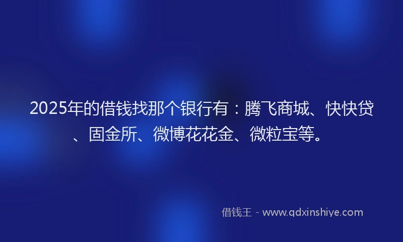 2025年的借钱找那个银行有：腾飞商城、快快贷、固金所、微博花花金、微粒宝等。