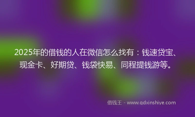 2025年的借钱的人在微信怎么找有：钱速贷宝、现金卡、好期贷、钱袋快易、同程提钱游等。
